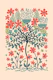 Flower Burst Vintage Floral Tree Teal Orange