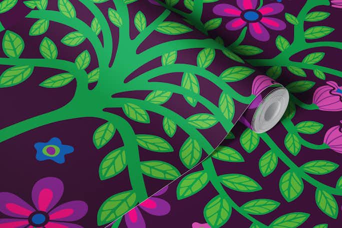 FLOWER BURST Vintage Flora Botanical Purplewallpaper roll
