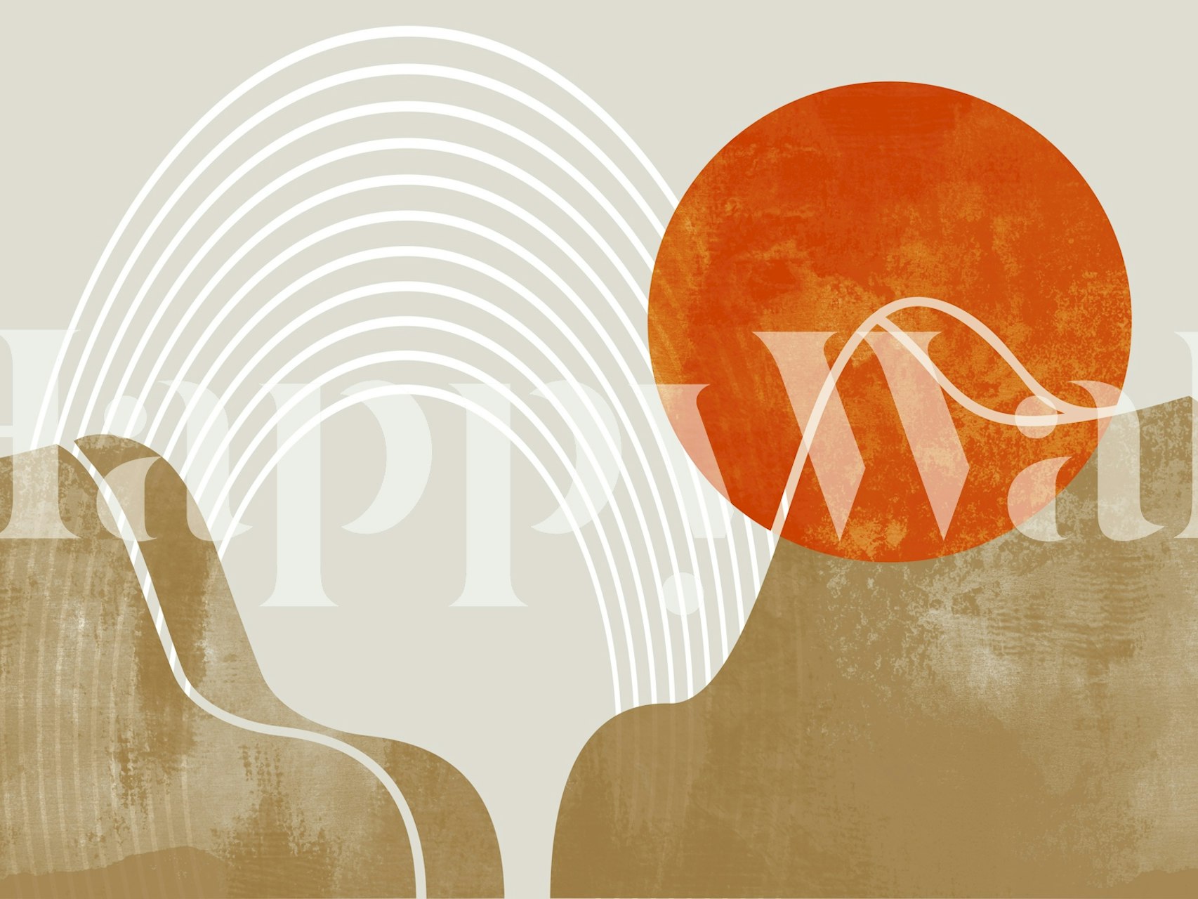 Abstract arch and circle line art with warm sunshine element wall mural