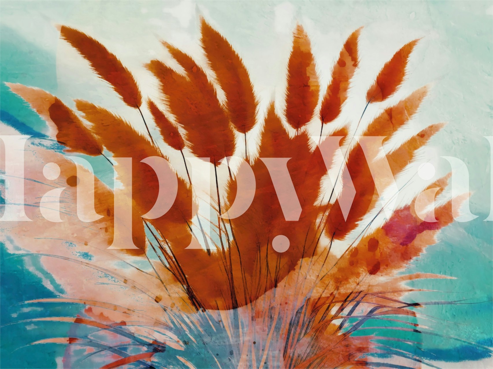 Red pampas grass arrangement with blue background wallpaper