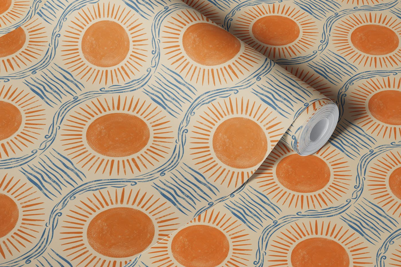 Boho Sun and Sea Hand Drawn Small wallpaper roll