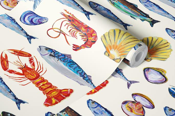 Deep Ocean Fish Scene Patternwallpaper roll