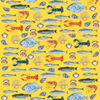 Deep Ocean Fish Scene Pattern on Yellow tapet