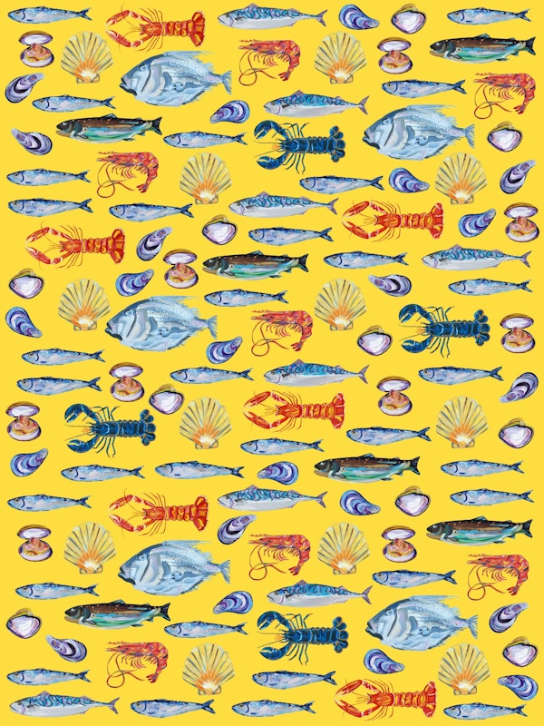 Deep Ocean Fish Scene Pattern on Yellow
