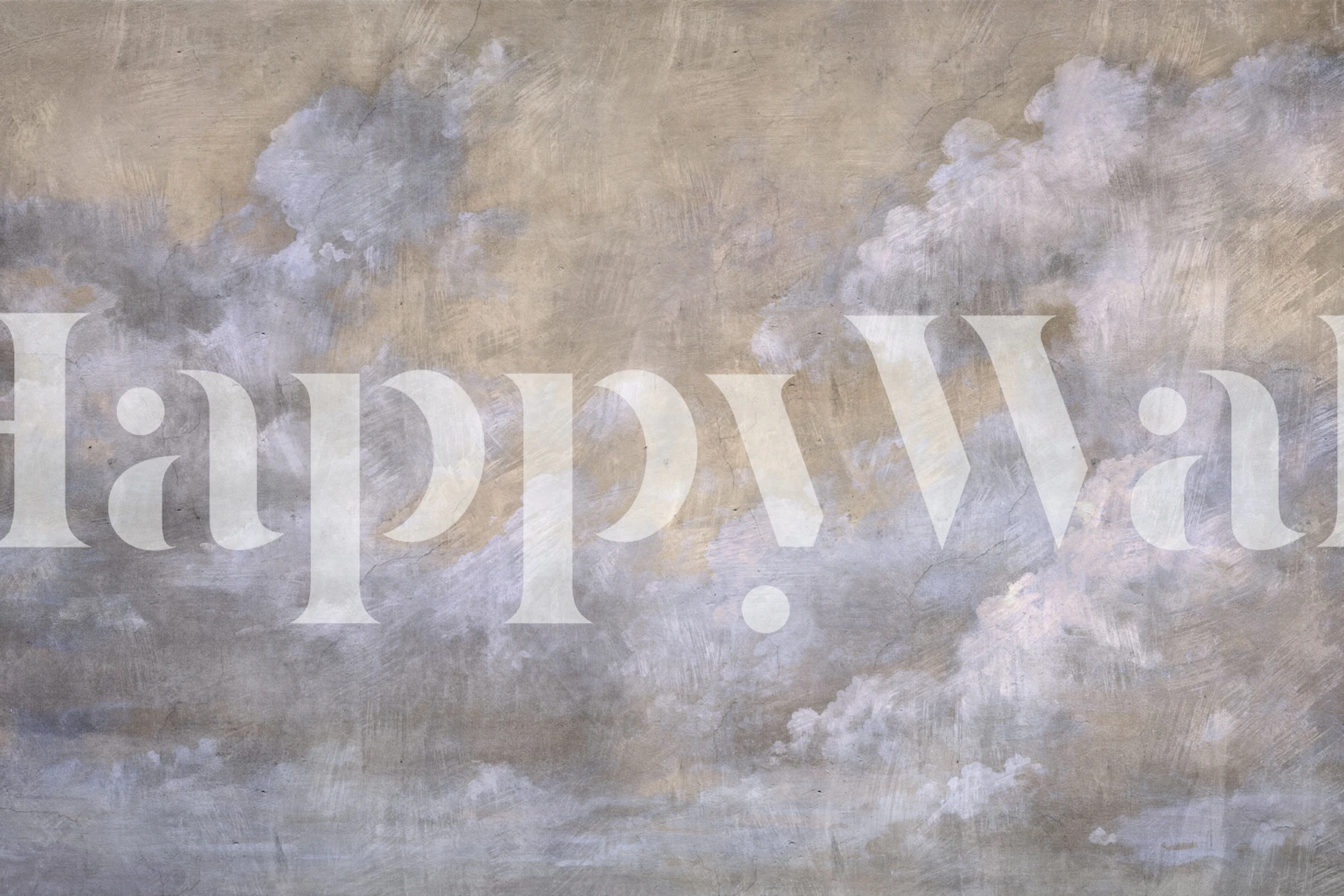 Gray and white cloud mural with textured background wallpaper