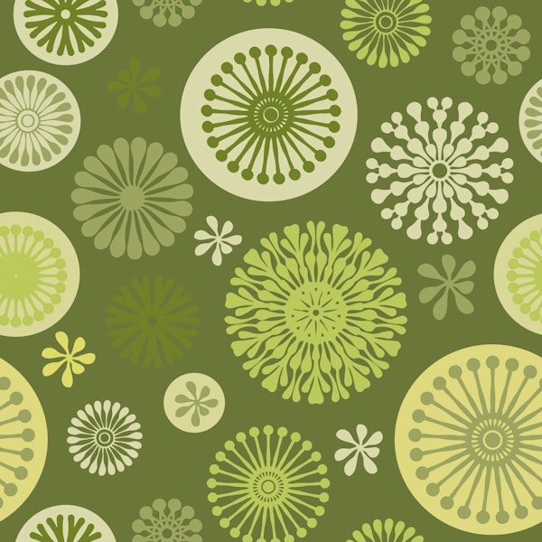 Retro Vibe Stylized Flowers Green