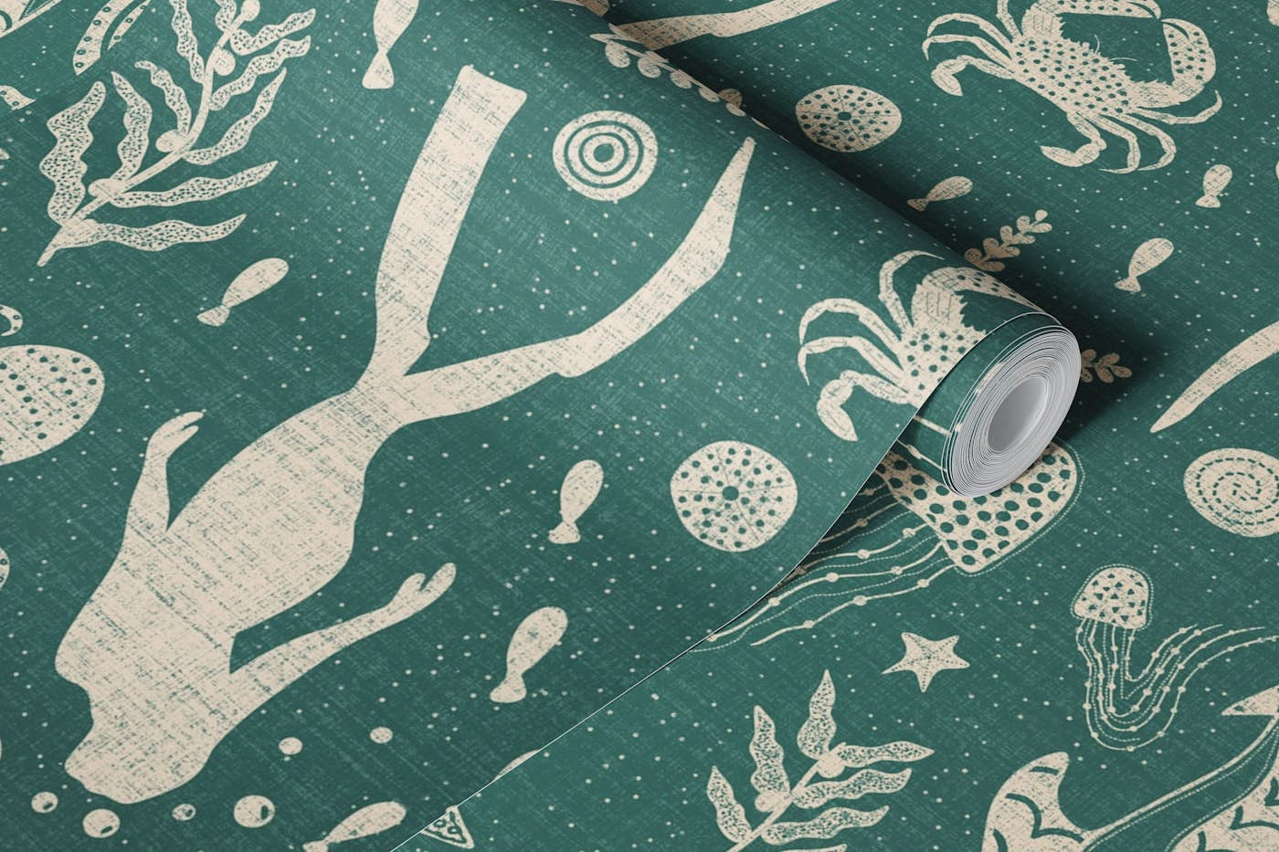 Scuba Toile (Teal) wallpaper roll