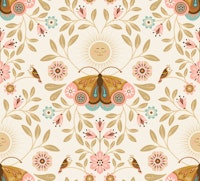 Lunar Moth Meadow, white wallpaper