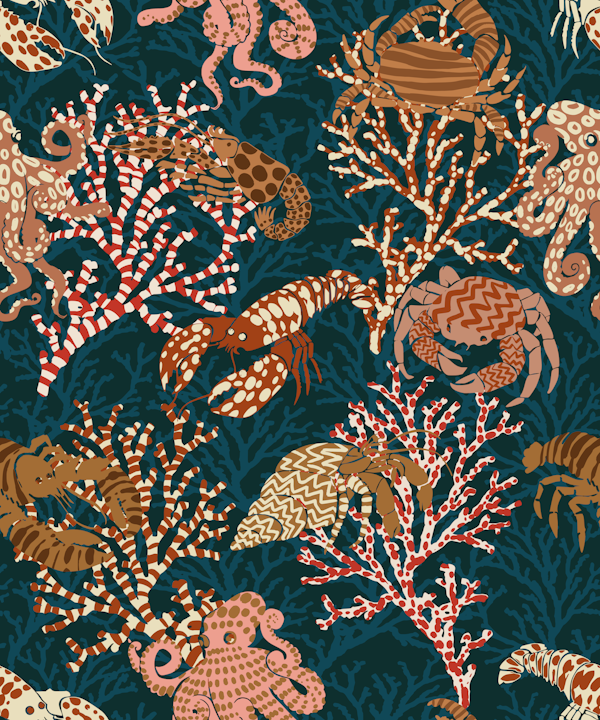 Vibrant coral reef vintage blue