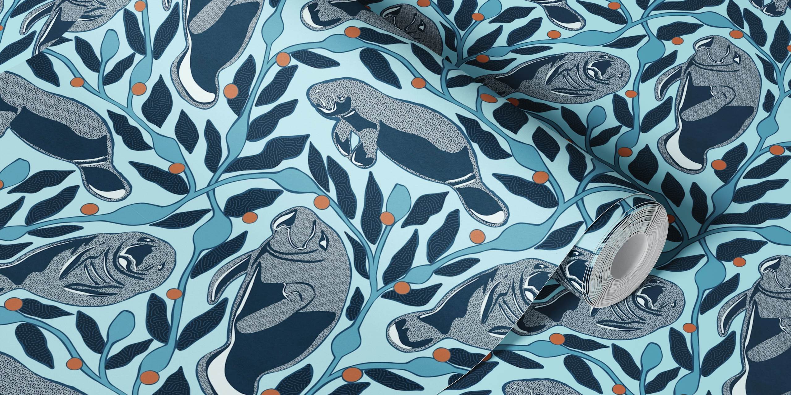 Motif de papier peint Blue Manatees dans une pièce