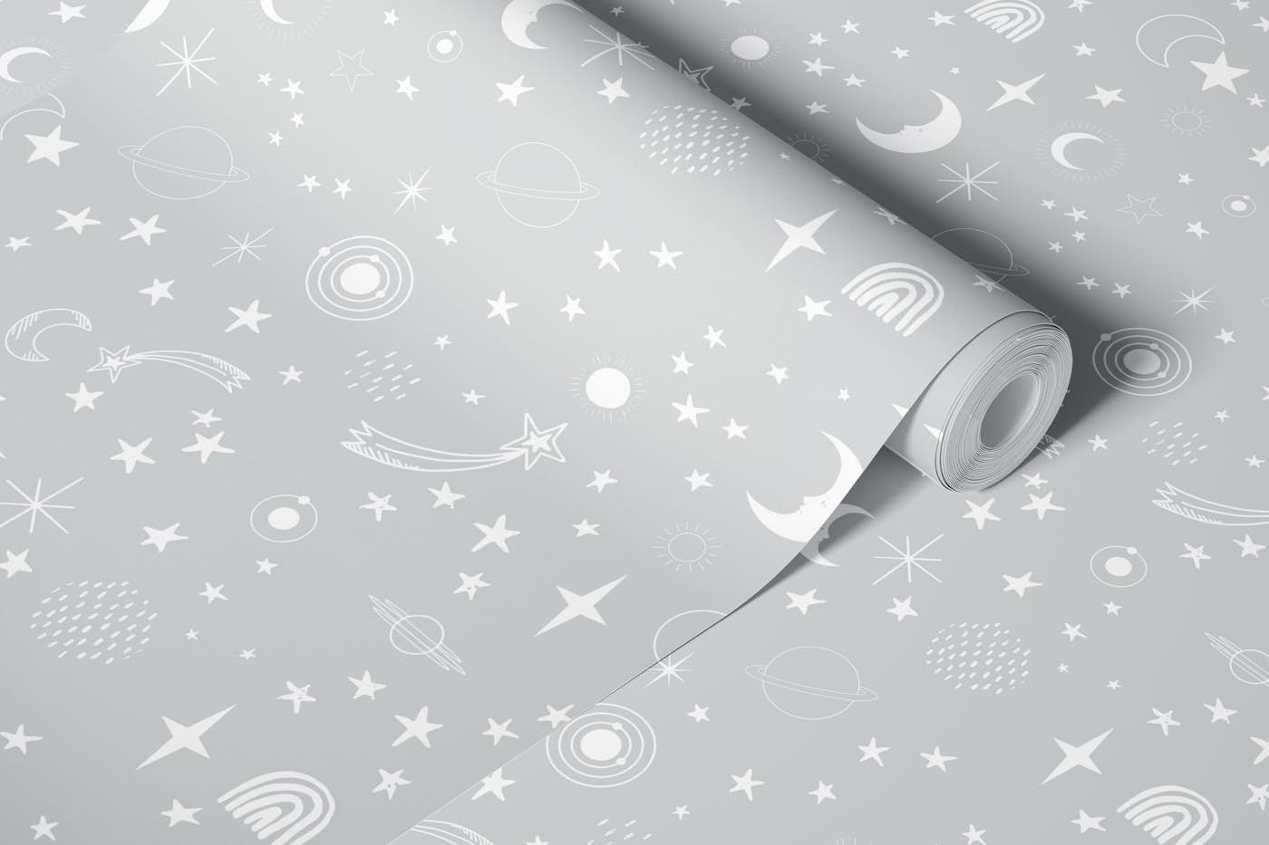 Celestial Space Astros Planetary Silver wallpaper roll