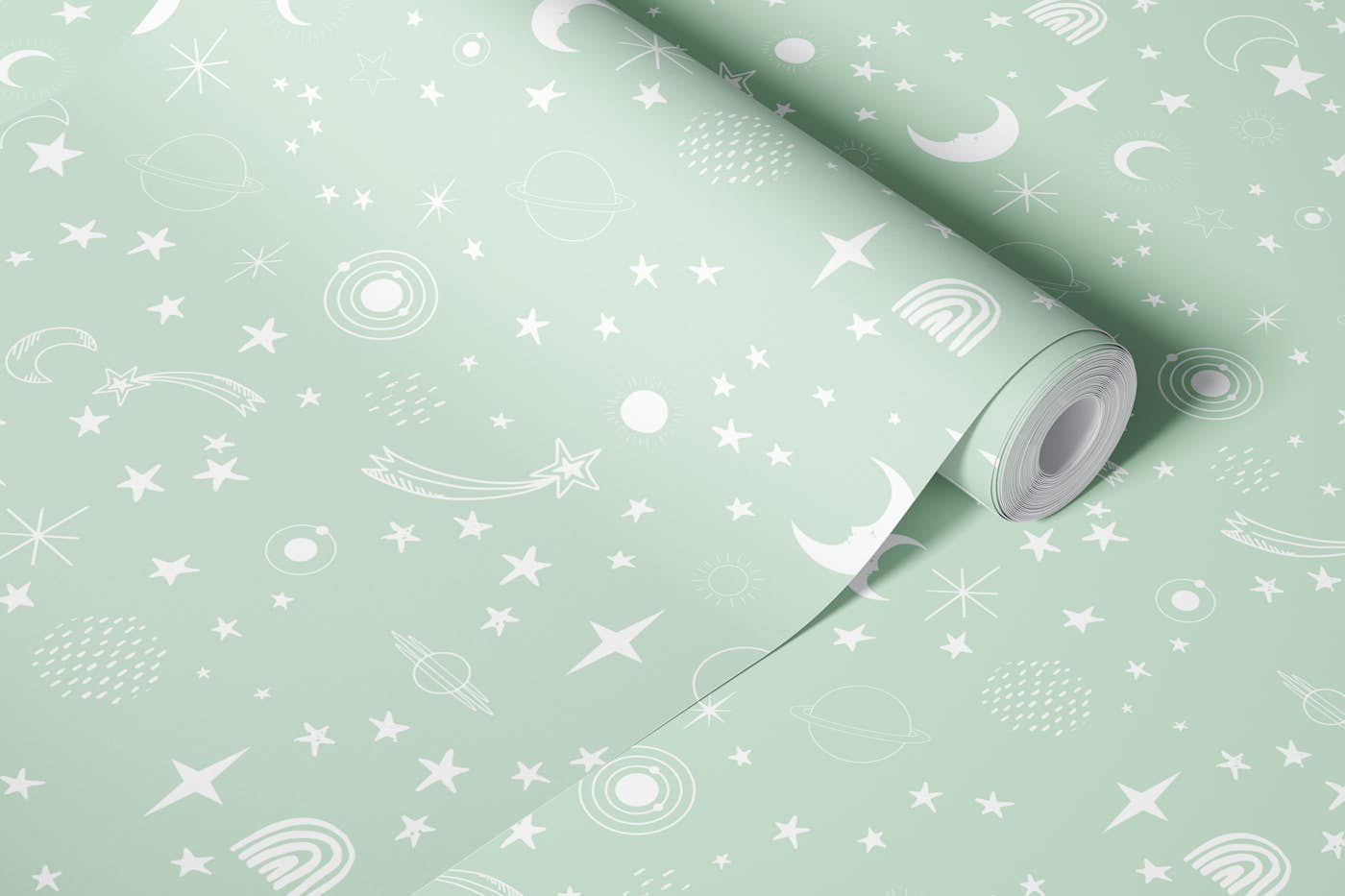 Celestial Space Astros Wishful Green wallpaper roll