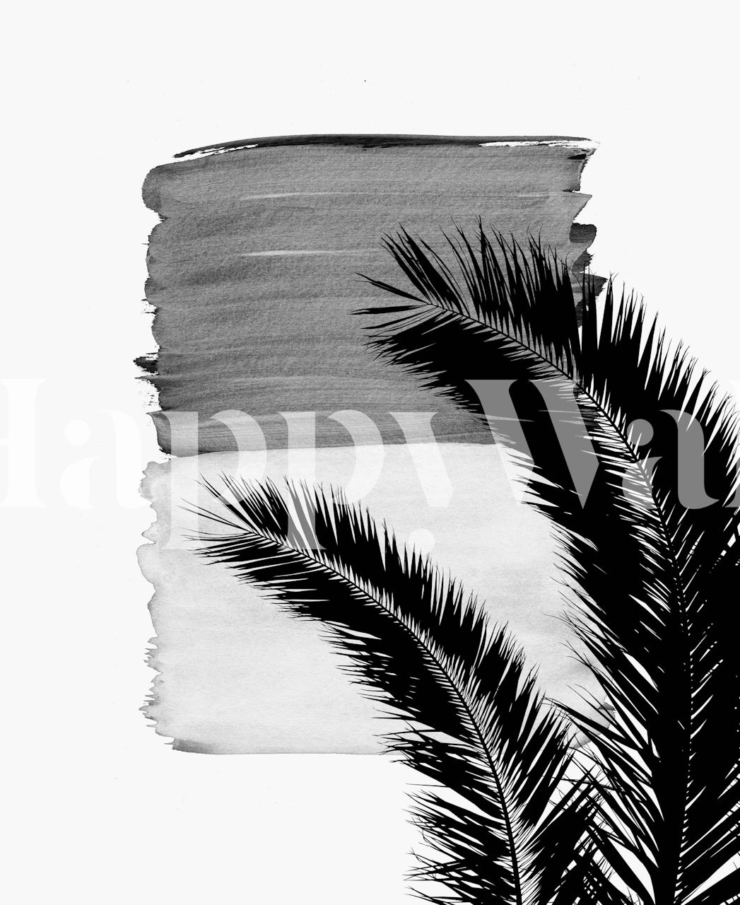 Black and white palm leaves with abstract brush strokes wallpaper