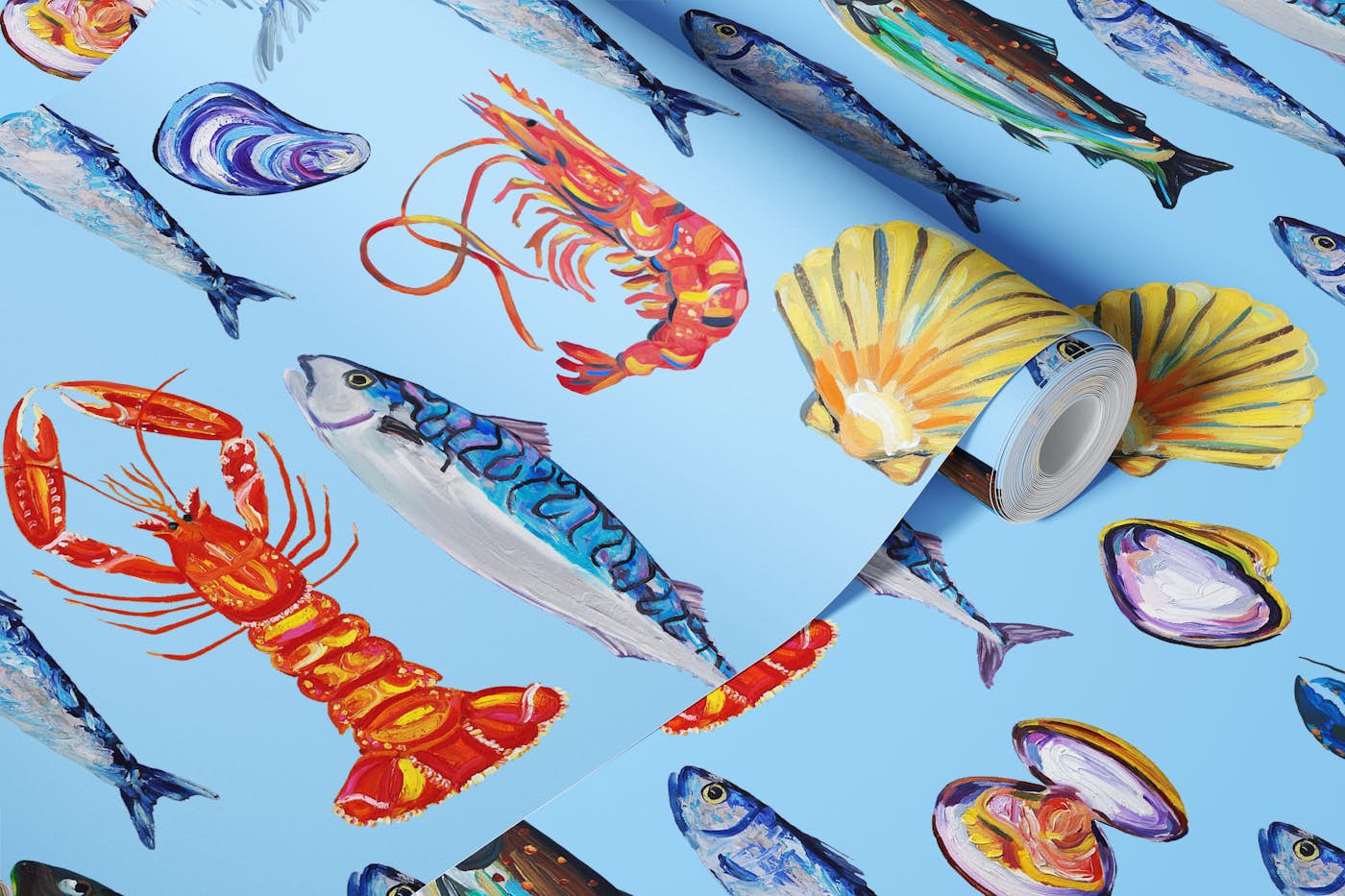 Fishes Ocean Scene on Blue wallpaper roll