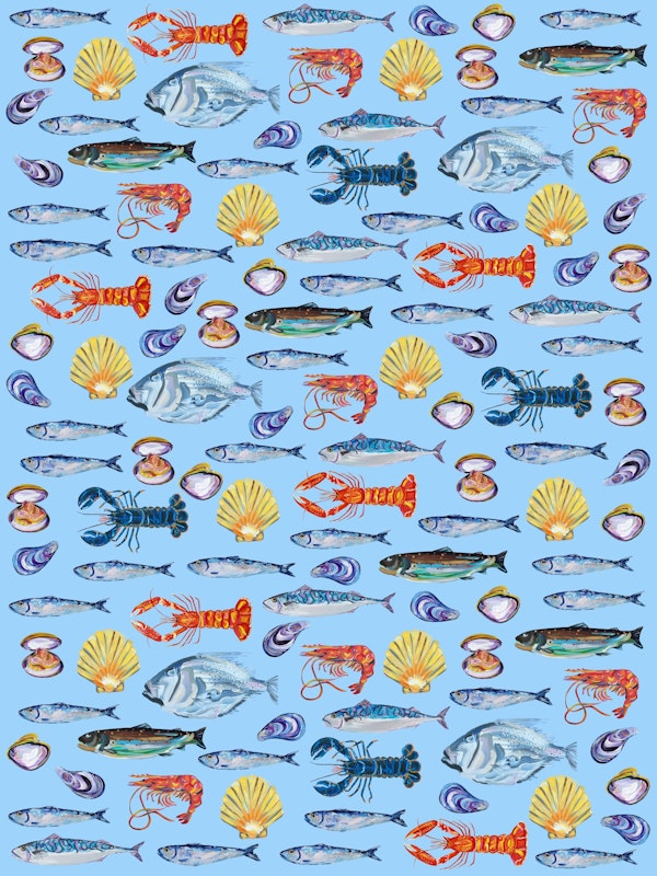 Fishes Ocean Scene on Blue