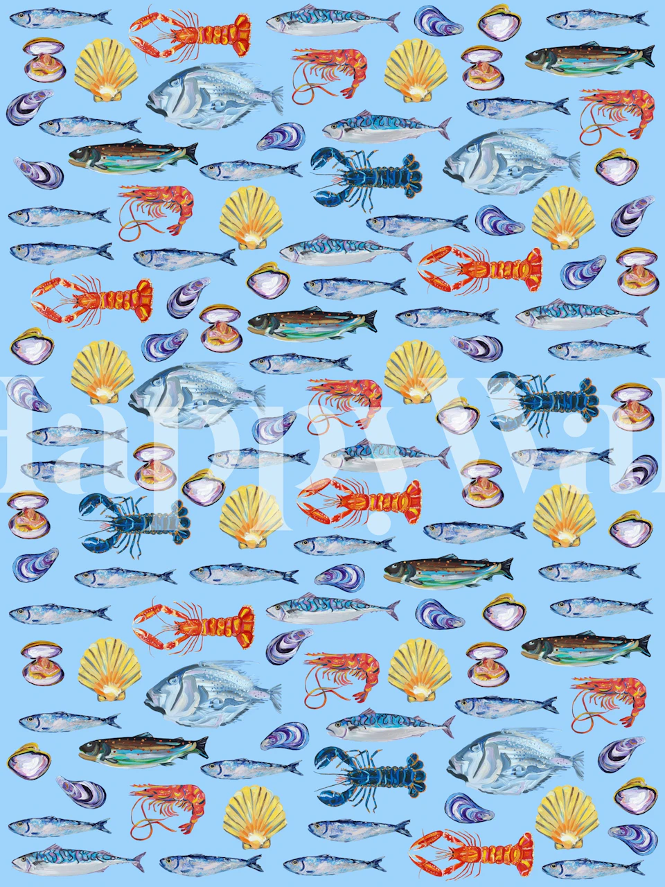 Fishes Ocean Scene on Blue in een kamer