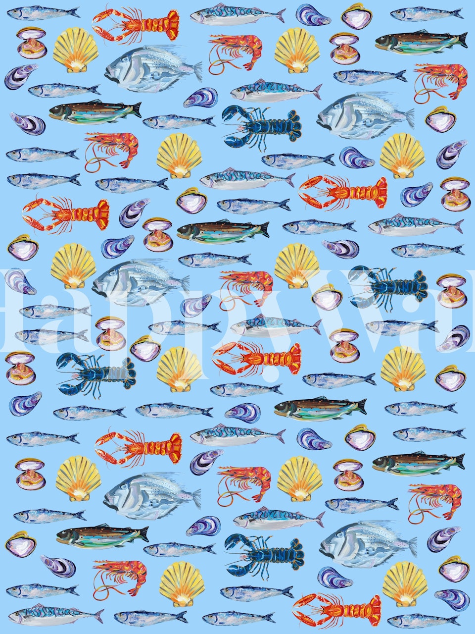 Fishes ocean scene wallpaper in a room