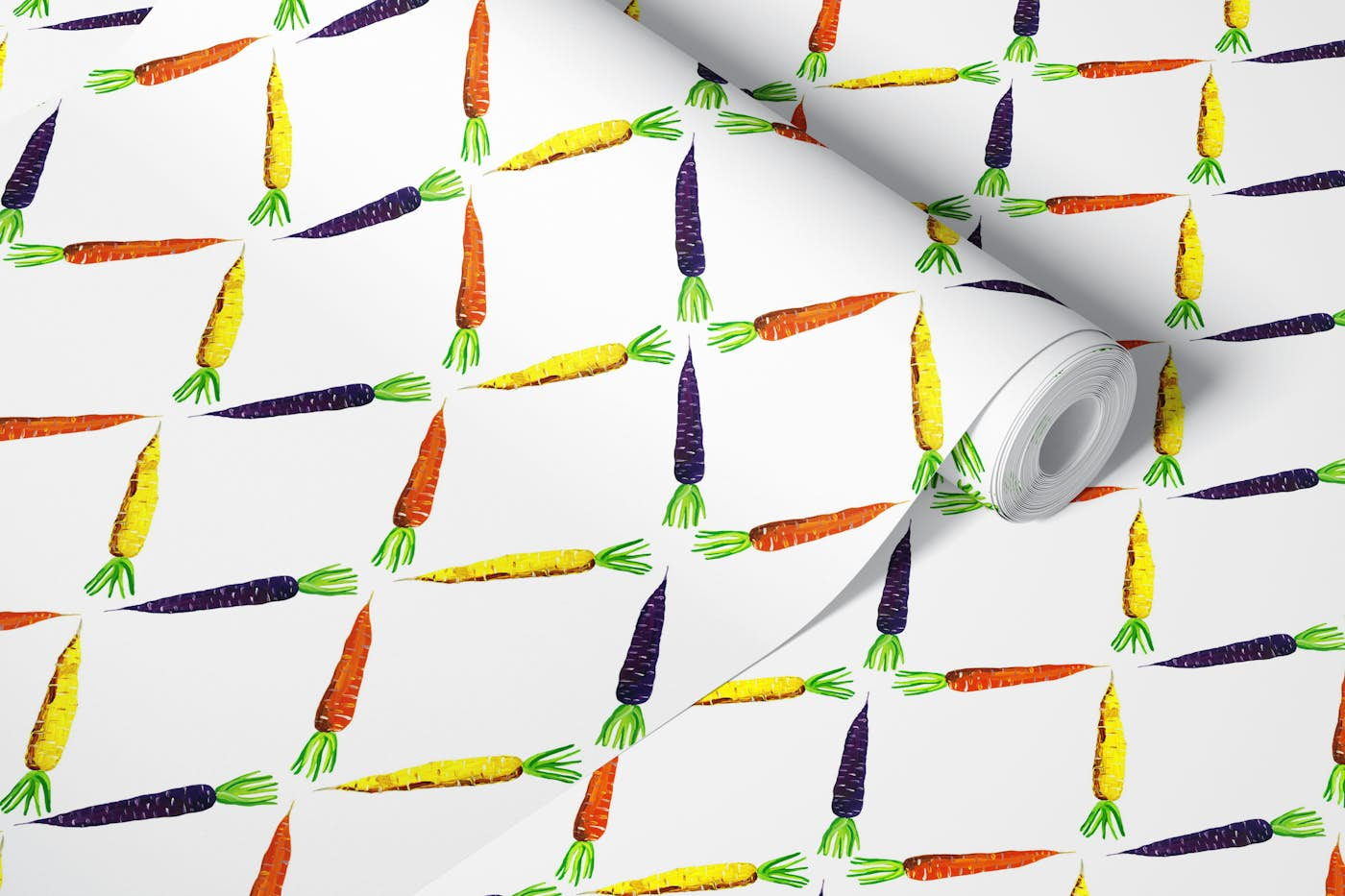 Carrot Tartan on White wallpaper roll