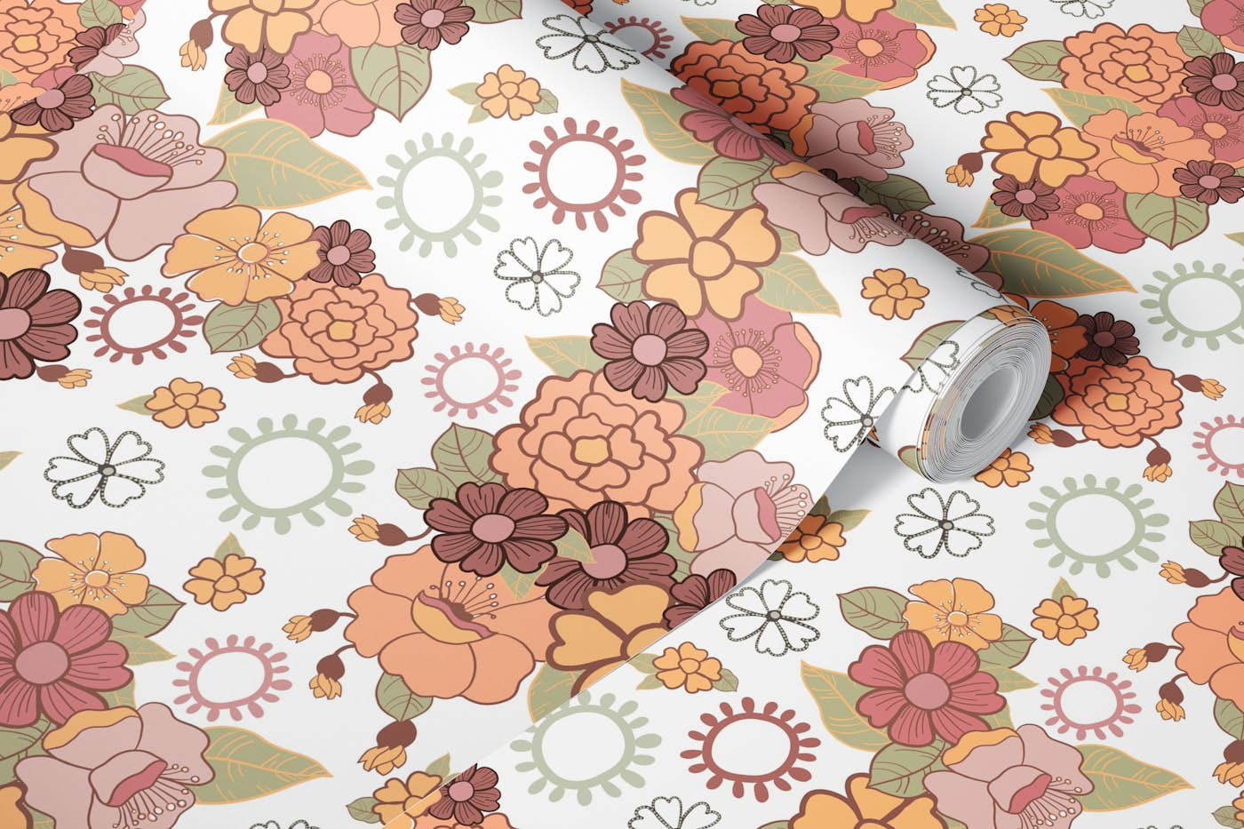 Retro flowers pattern II wallpaper roll