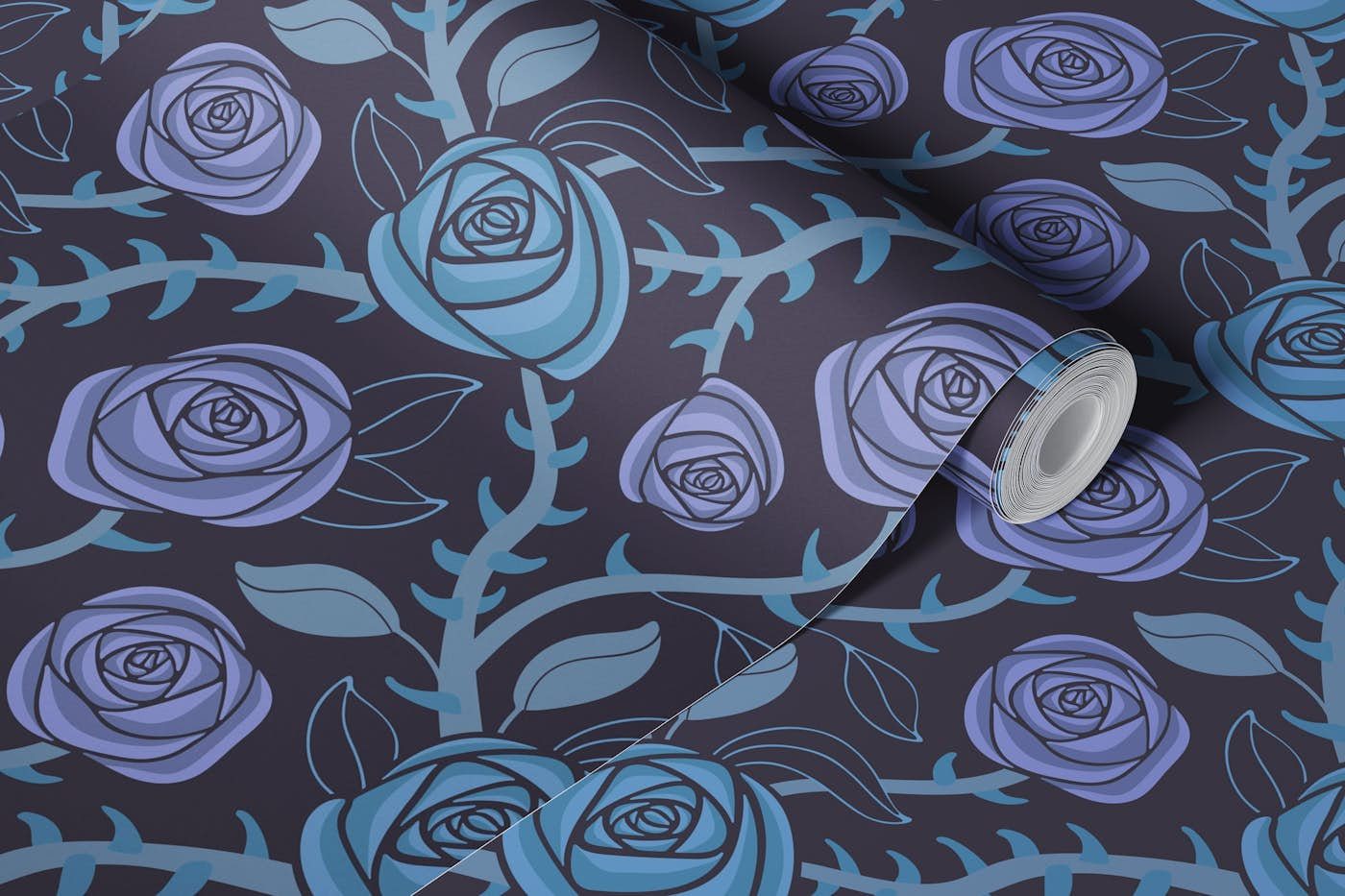 DARK MAGIC Moody Rose Floral Thorns Purple wallpaper roll