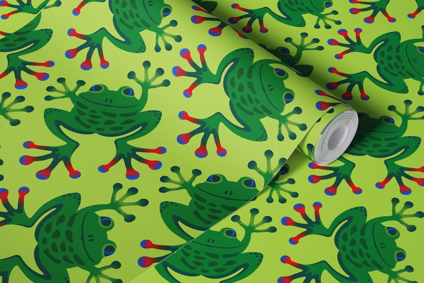 FROGGY SAYS HELLO Cute Green Frog Kids - Lime wallpaper roll