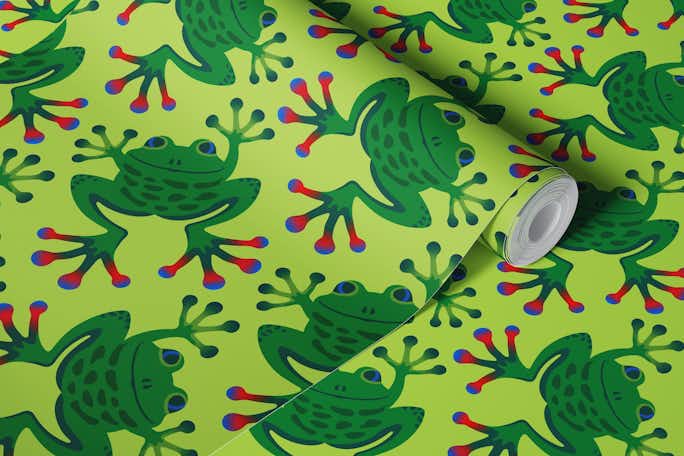 FROGGY SAYS HELLO Cute Green Frog Kids - Limewallpaper roll