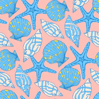 SEASHELLS BY THE SEASHORE Beach Shells Blue carta da parati