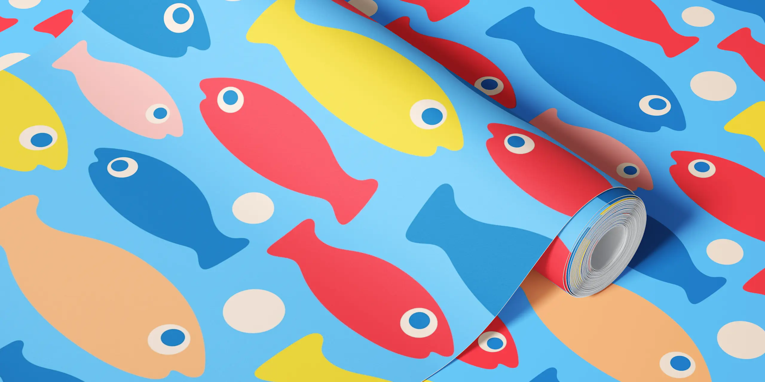 Cute Blue Fish Pattern Wallpaper