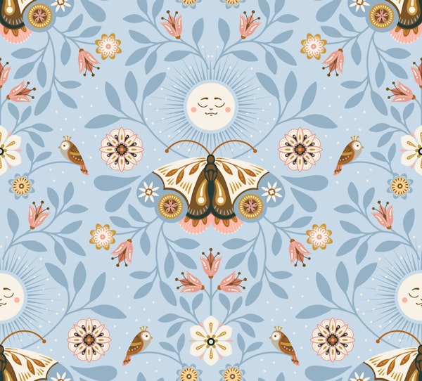 Lunar Moth Meadow, Light Blue