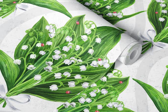 Bouquet of lilly of the valley on whitewallpaper roll