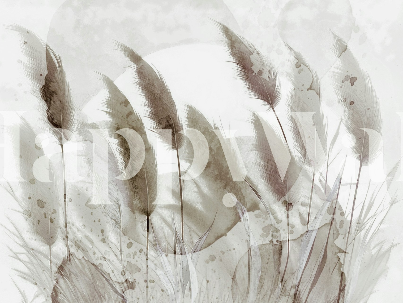 Pampas grass in soft hues of beige and brown wallpaper