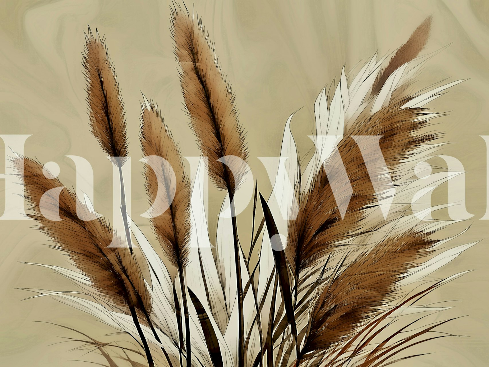 Classic Pampas Grass Wall Mural with Neutral Tones