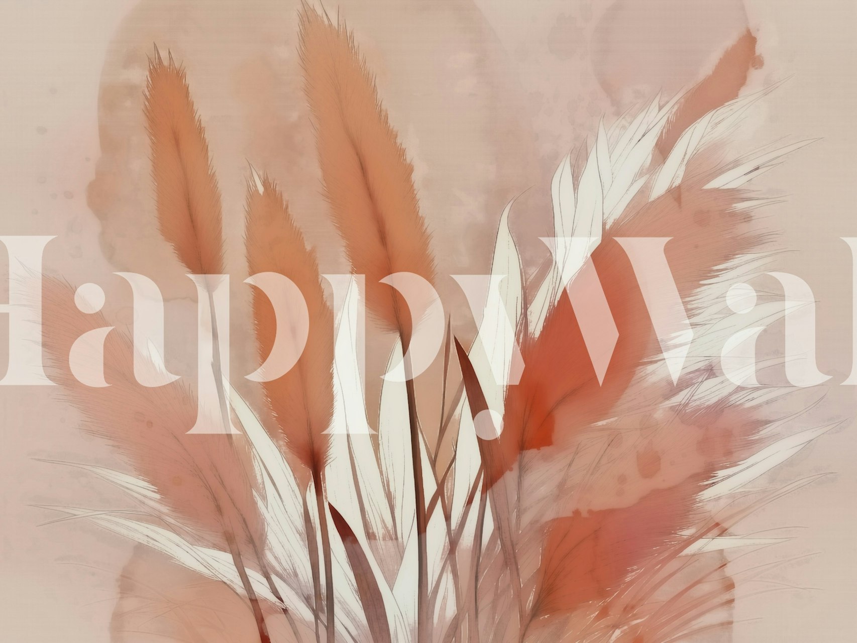 Elegant veggmaleri på gresseng i blush og kremfarger