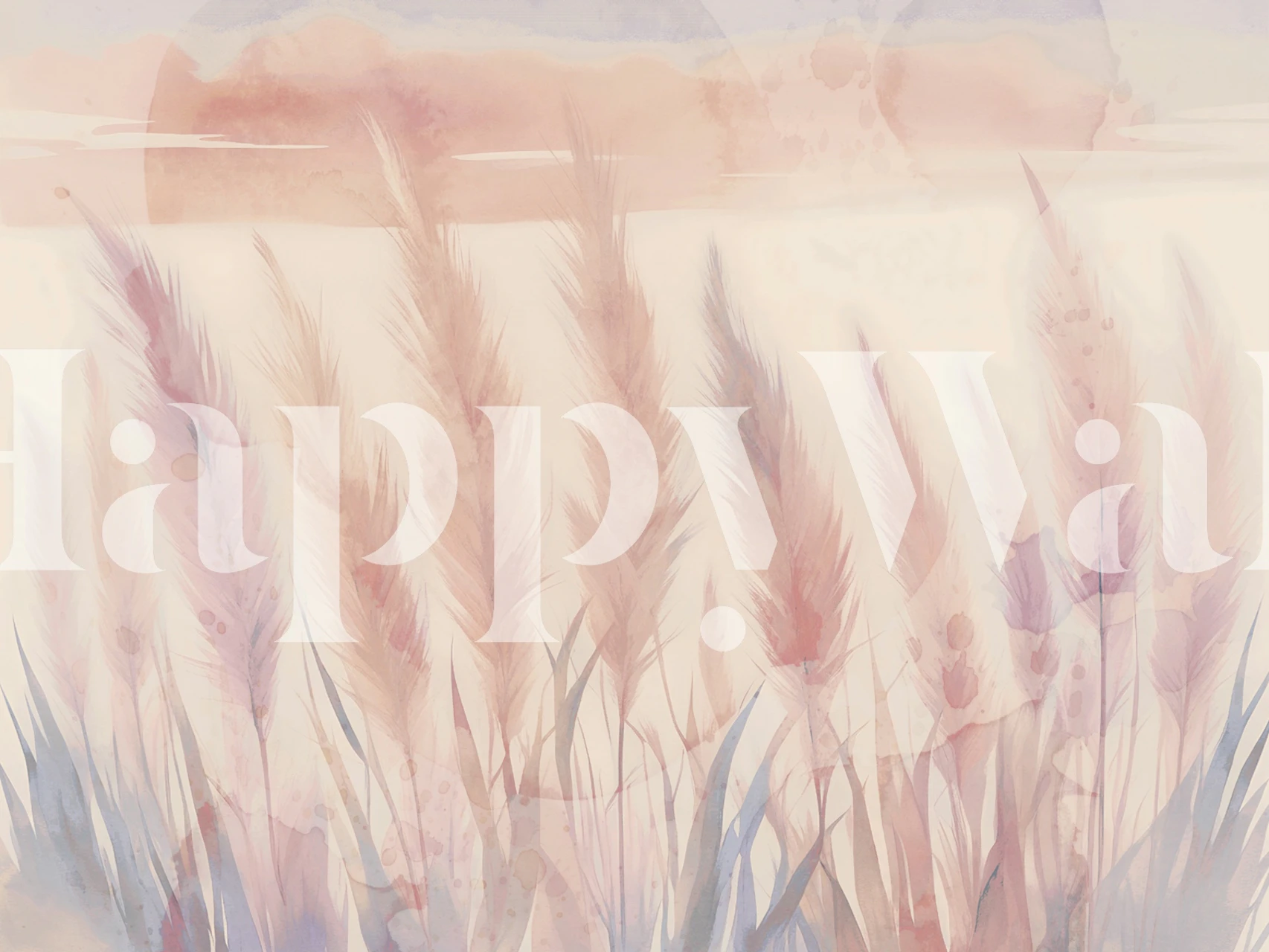 Light watercolor grass in soft peach and blue tones wallpaper