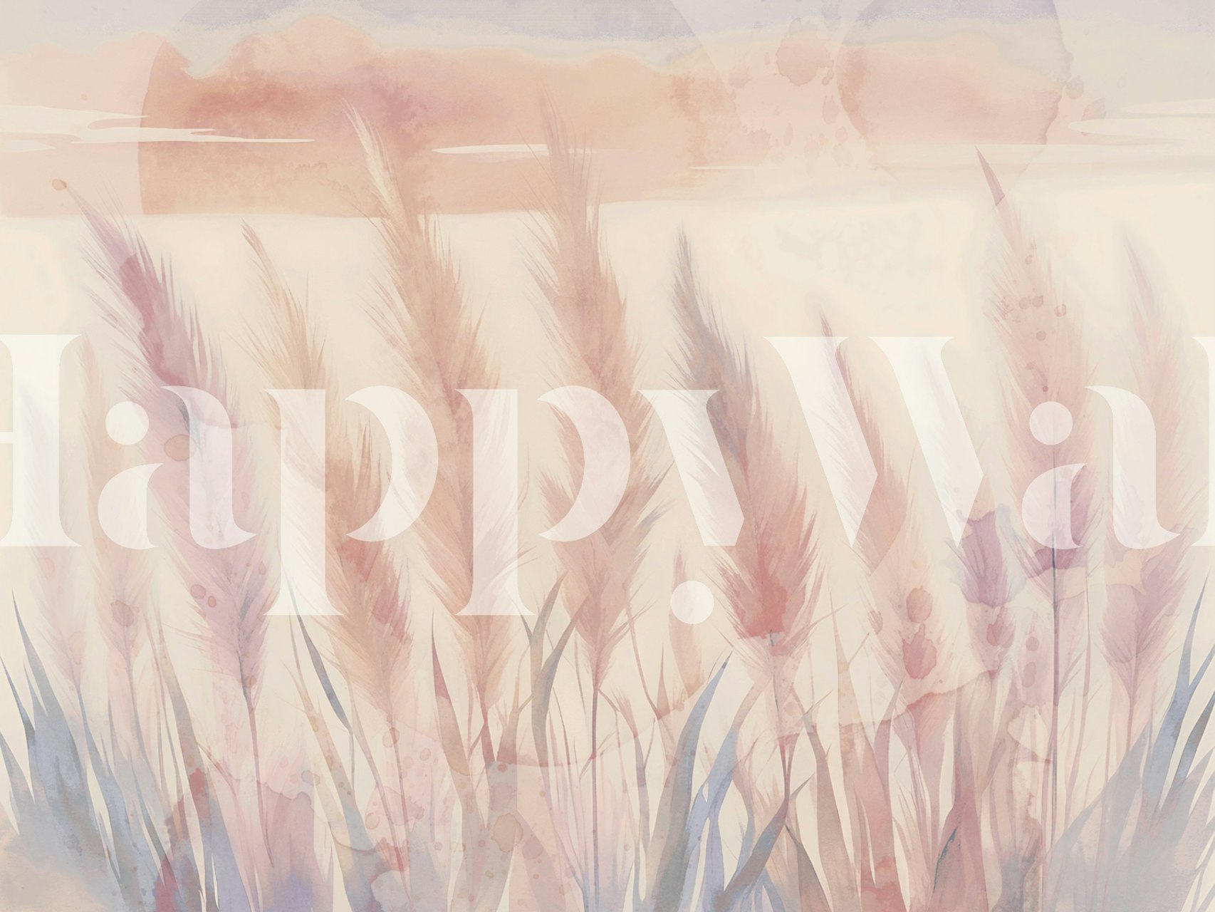 Light watercolor grass in soft peach and blue tones wallpaper