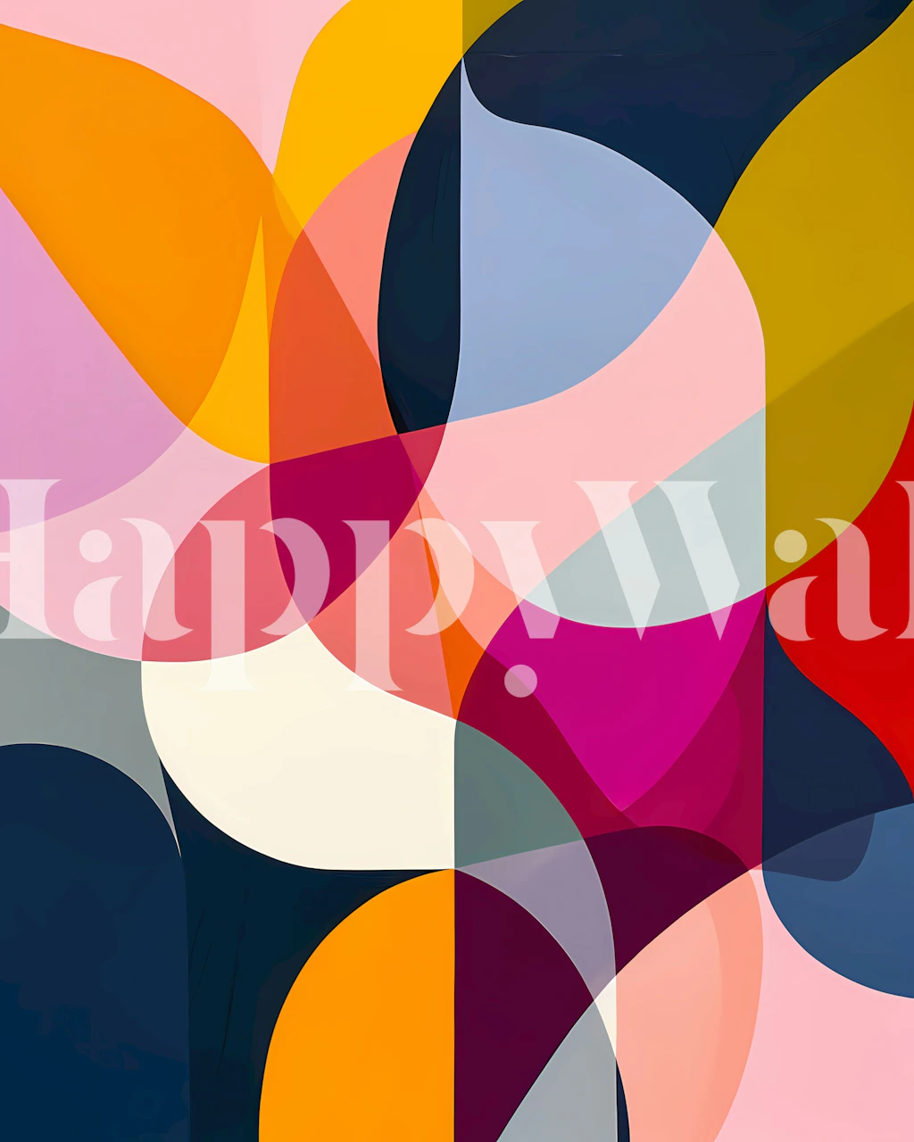 Colorful abstract shapes in pink, blue, orange and white wallpaper