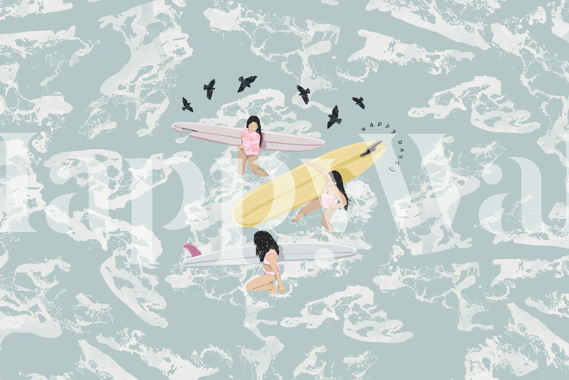 Papel de parede Happy Days 24 com surfistas e ondas