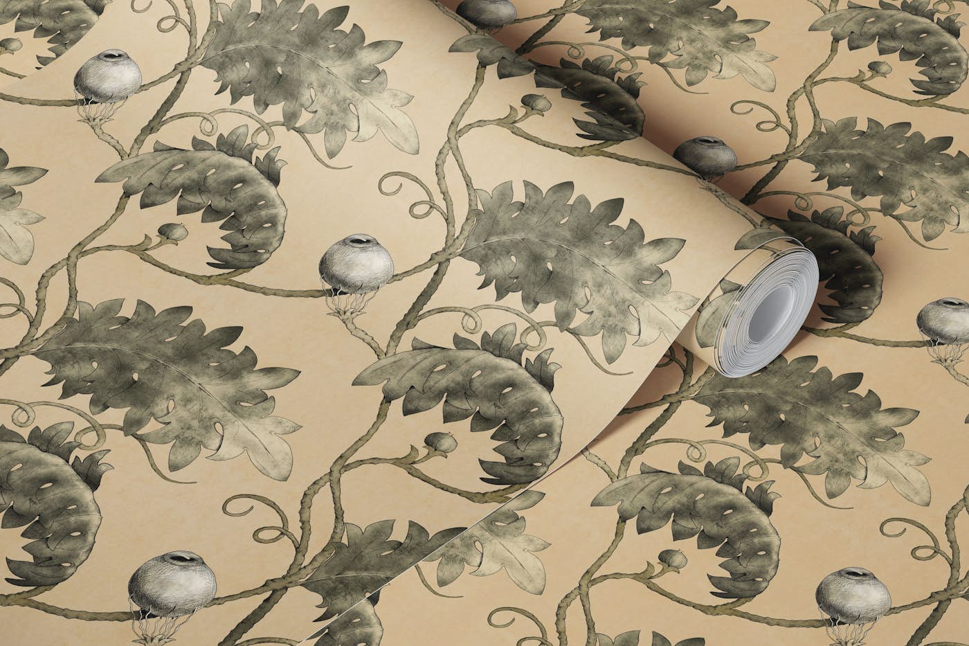 Eyes in bloom - Beige wallpaper roll