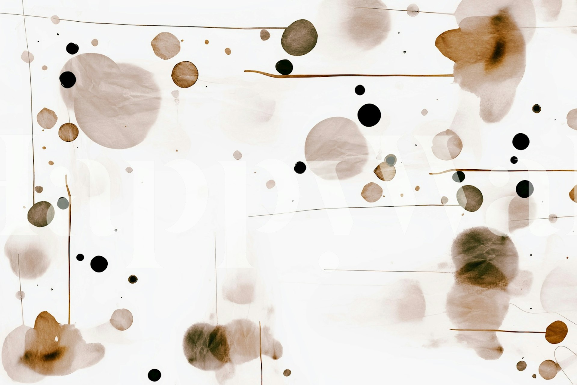 Abstract shapes in taupe, brown, black on a white background wallpaper