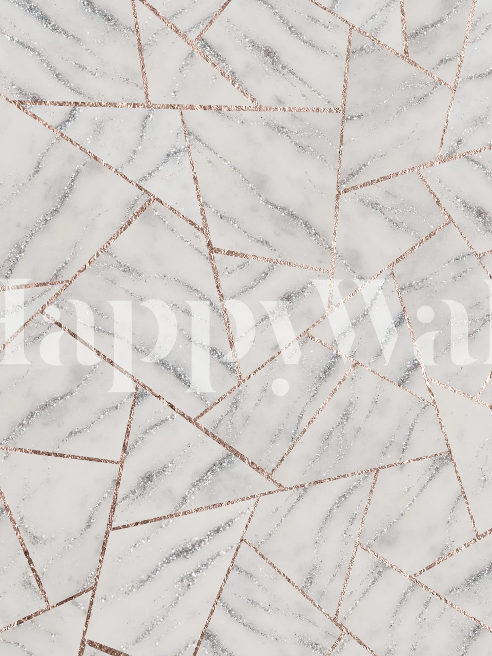 Marble pattern wall mural with silver glitter geometric lines