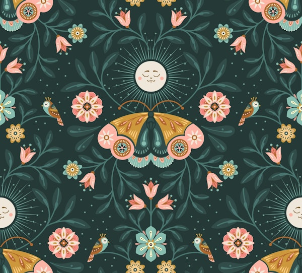 Lunar Moth Meadow, Forest Green