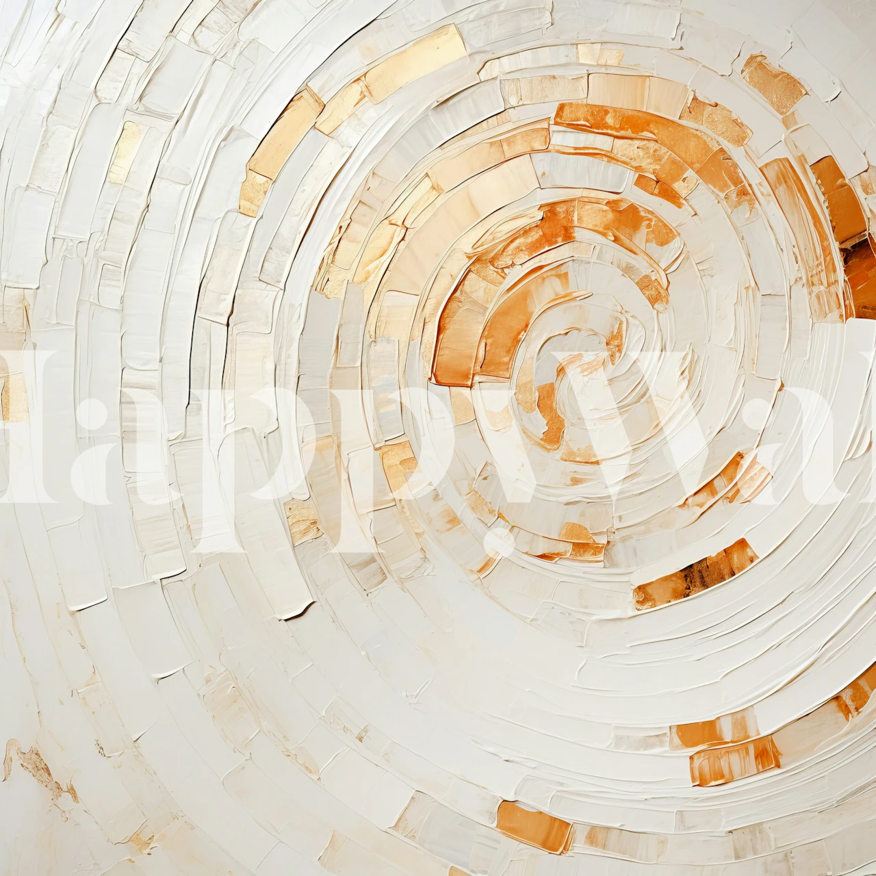 Abstract spiral pattern in gold and white wallpaper