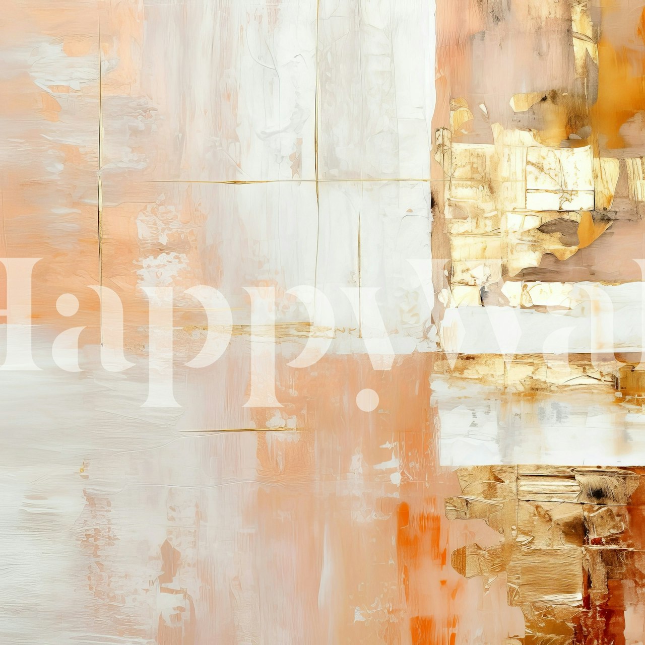 Abstract art contrasts wallpaper in a room