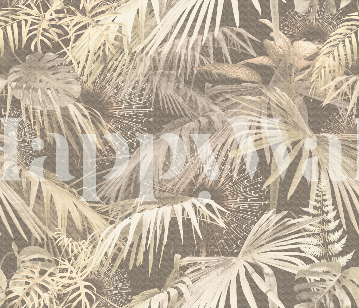 Neutral tropical leaf pattern wall mural