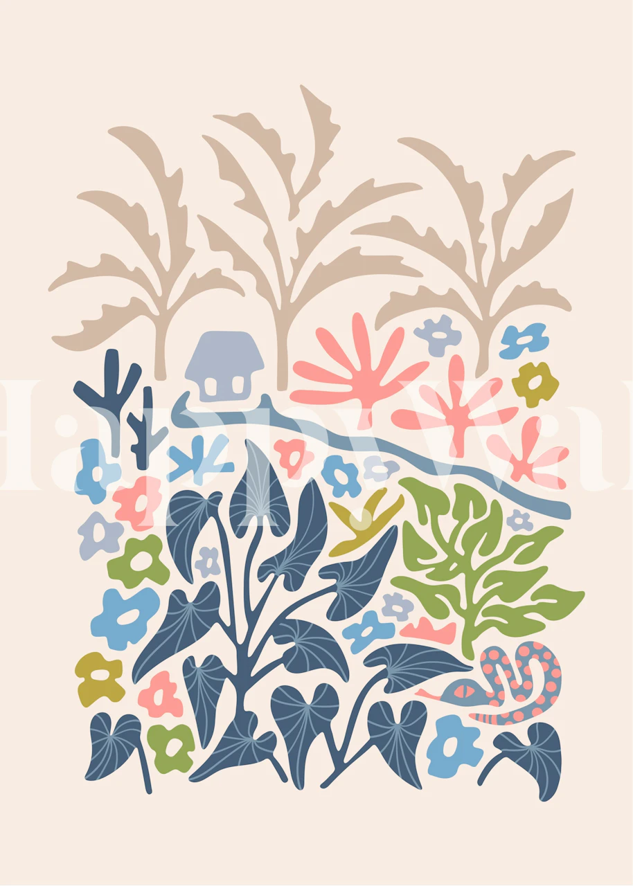 Snake In The Grass-2 Tropical Retro Jungle Tapetti Huoneessa