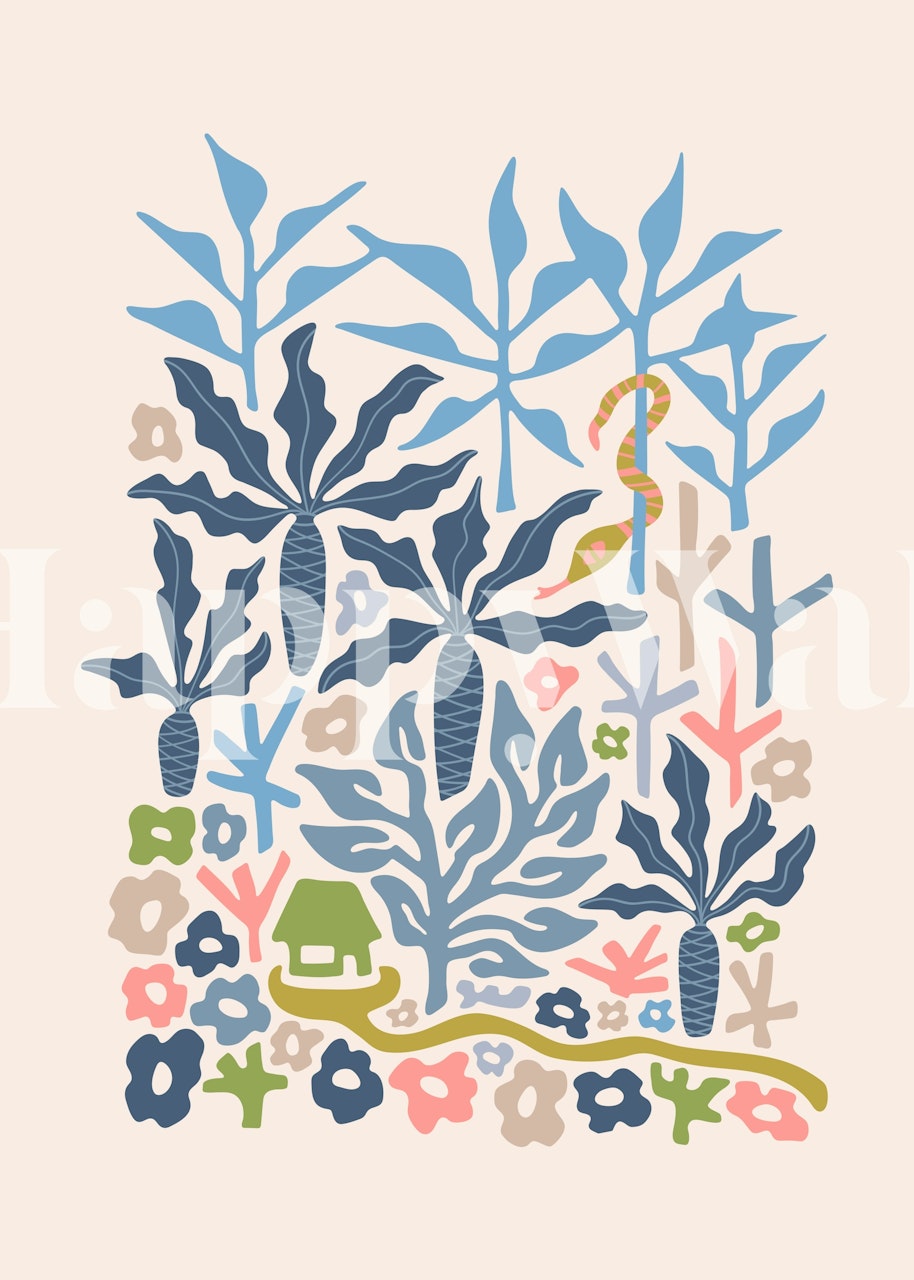 Tropical retro jungle wallpaper with snake design