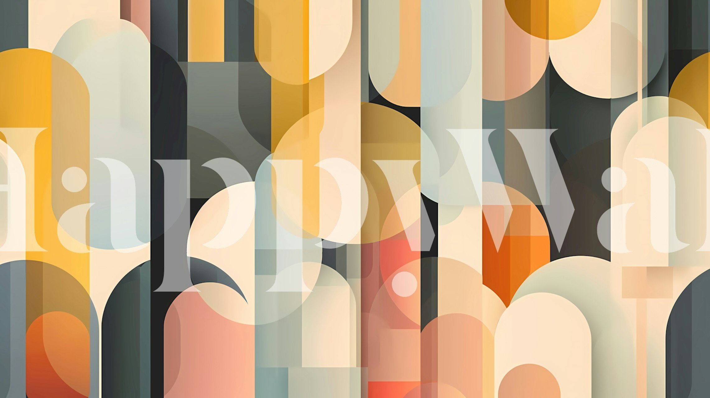 Geometric shapes in muted earth tones like beige, brown, orange, and teal wallpaper