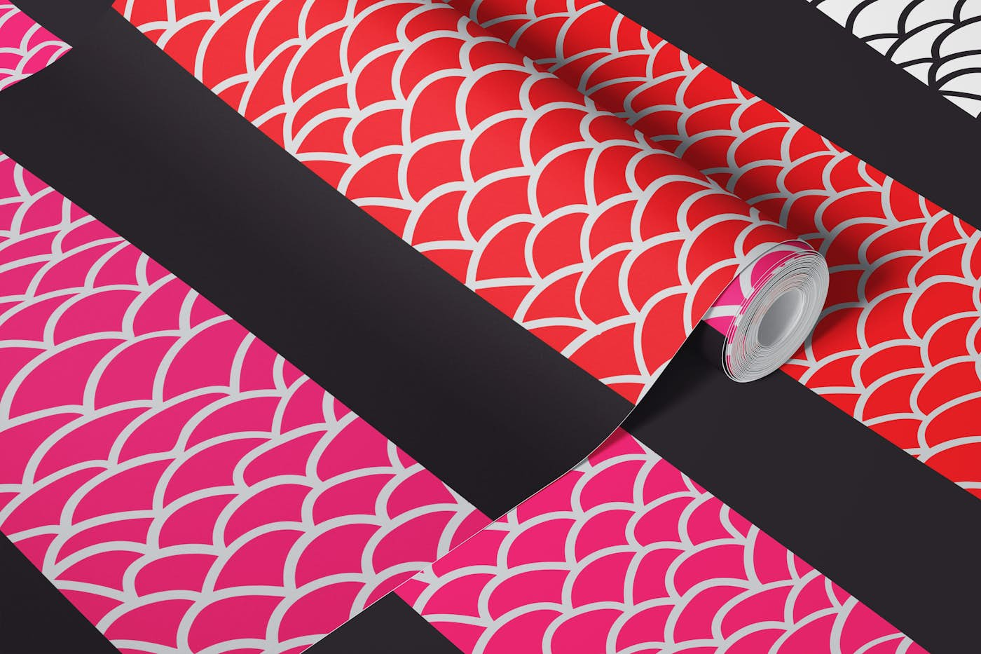 ANCHOVIES Retro Vintage Fish Black Pink Red wallpaper roll