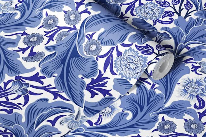 Victorian Leicester pattern in Delft Bluewallpaper roll