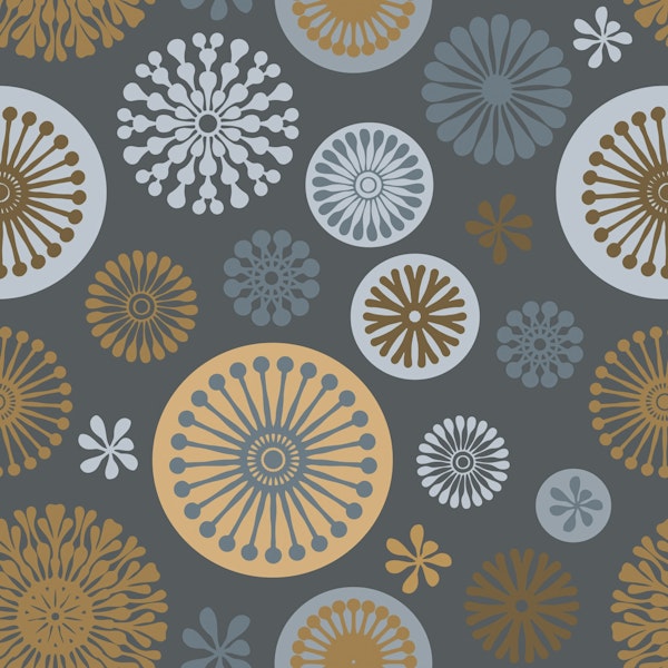 Retro Vibe Stylized Flowers Grey Beige
